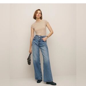 REFORMATION Cary Double Waistband High Rise Slouchy Wide Leg Jeans 30 Rainy Wash